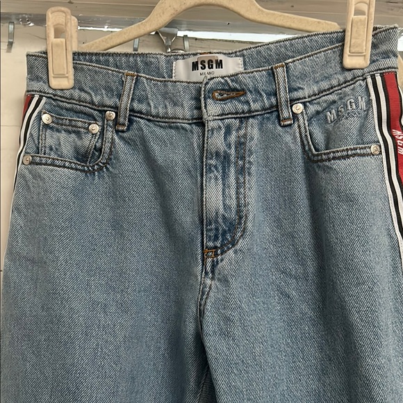 MSGM Blue Jeans with Red and White Stripe - Picture 2 of 6